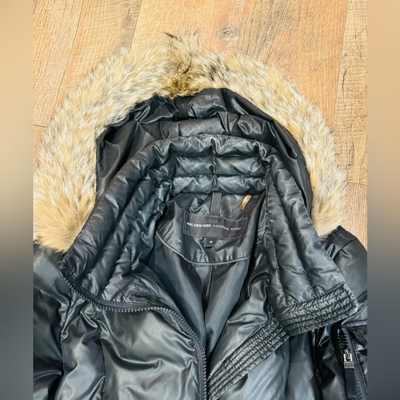 Andrew Marc Black Puffer Coat with Fur Trim - Picture 6 of 11